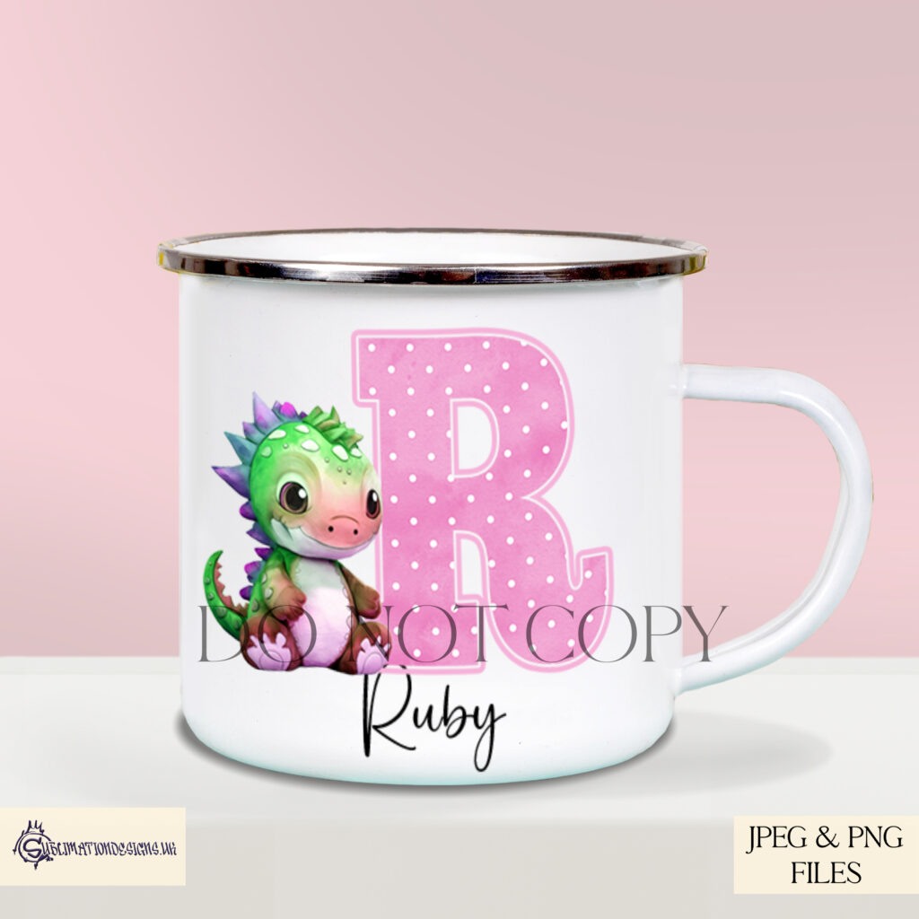 Pink Dinosaur Alphabet - Pink Letter with Dinosaur Illustration