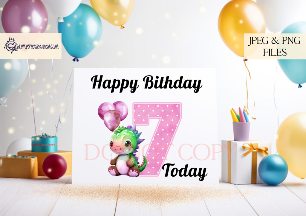 Pink Dinosaur Birthday Number Set - Dinosaur Holding Balloons