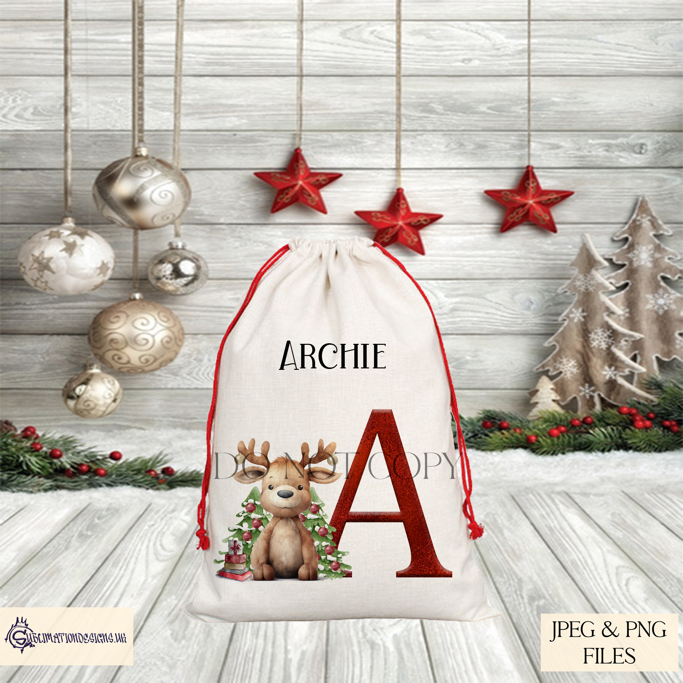 Red Christmas Foil Alphabet with Reindeer Design Set - Festive Lettering