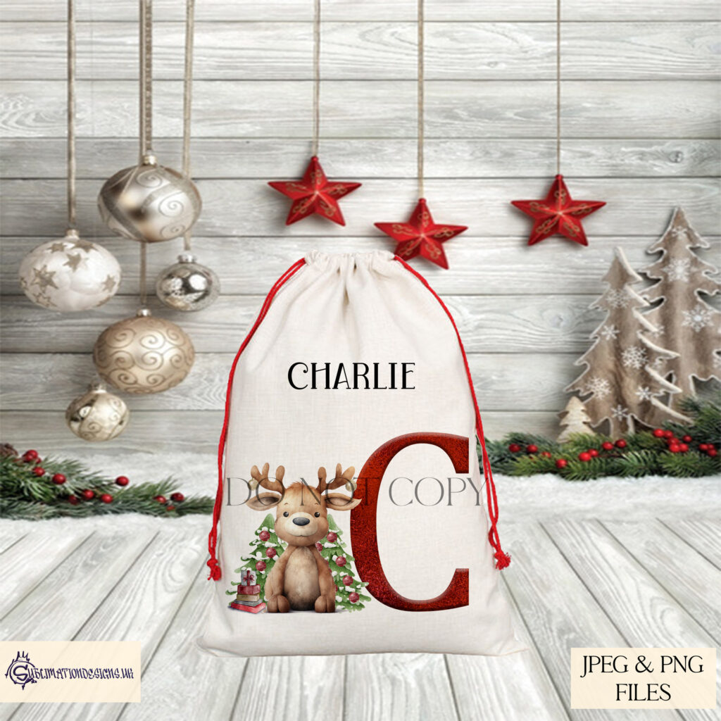 Red Christmas Foil Alphabet with Reindeer Design Set - Festive Lettering