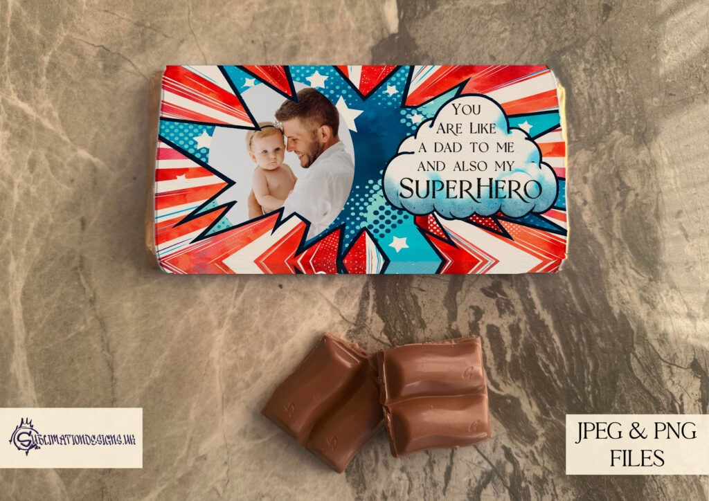 Superhero dad chocolate bar wrapper for Father's Day