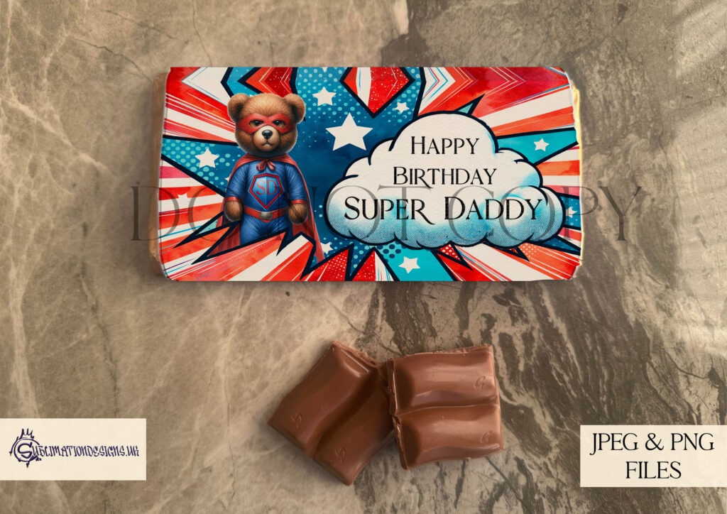 Superhero dad chocolate bar wrapper for Father's Day